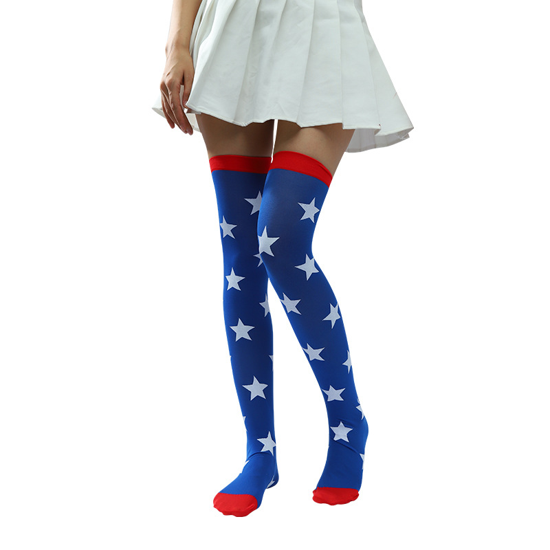 American Flag Thigh High Socks with Stars and Stripes Pattern